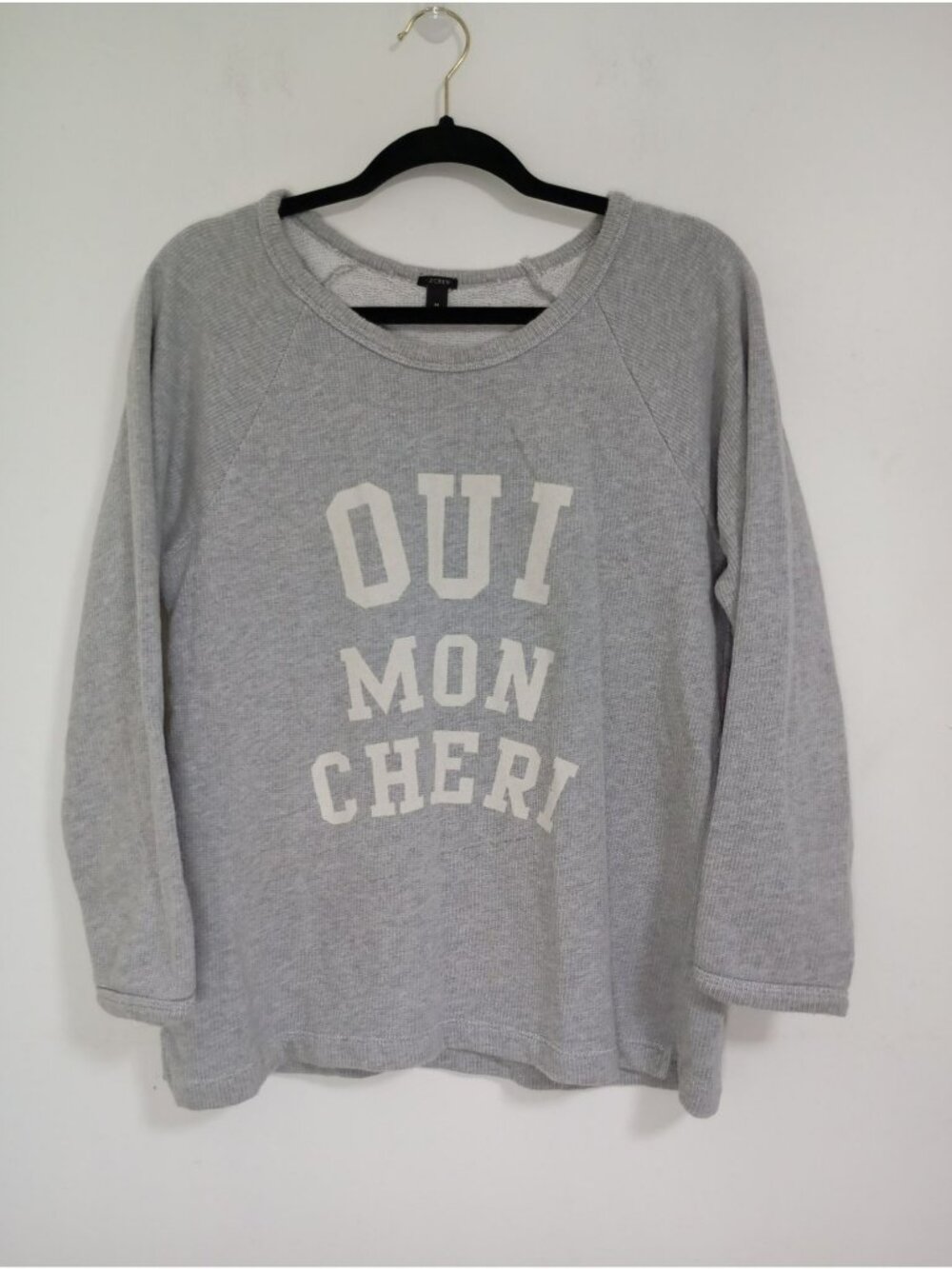 J.Crew Oui Mon Cheri Gray Waffle Knit Cotton 100% Sweatshirt Medium Women